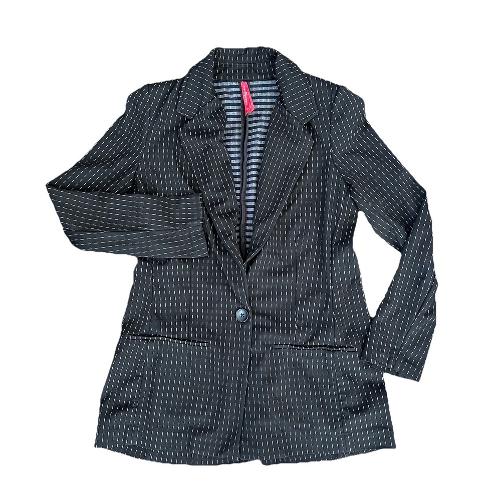 Ruby Ribbon Womens XS Stretch Blazer Black White Geometric Business Office Core